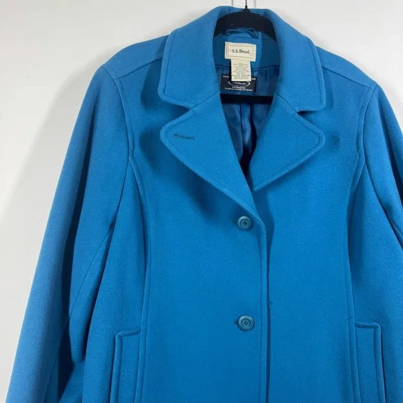 Vintage L.L.Bean Blue 100% Lambswool Coat Classic Winter Overcoat Jacket Size 20 - Picture 4 of 16